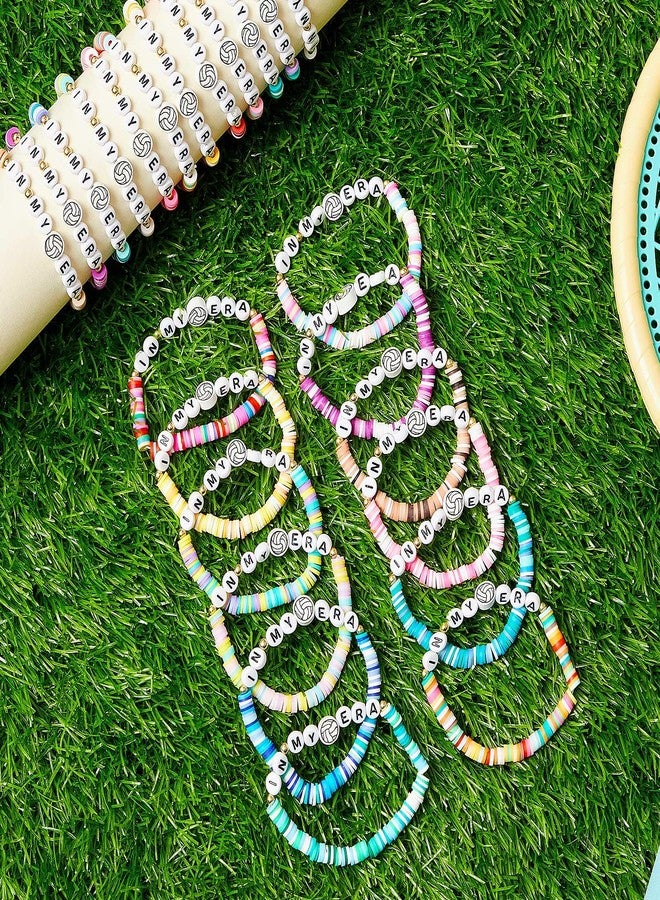 Quelay 24 Pcs Christmas Appreciation Bracelets Gift Bulk for Team Sports Dance Clay Beaded Stretchy Era Bracelets Party Favor for Volleyball Basketball Tennis Football Softball Gifts(Volleyball) - Image 4