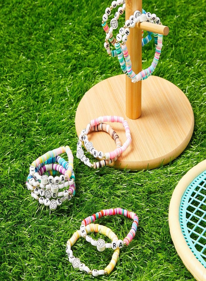 Quelay 24 Pcs Christmas Appreciation Bracelets Gift Bulk for Team Sports Dance Clay Beaded Stretchy Era Bracelets Party Favor for Volleyball Basketball Tennis Football Softball Gifts(Volleyball) - Image 5