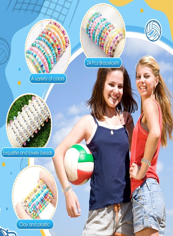 Quelay 24 Pcs Christmas Appreciation Bracelets Gift Bulk for Team Sports Dance Clay Beaded Stretchy Era Bracelets Party Favor for Volleyball Basketball Tennis Football Softball Gifts(Volleyball) - Image 3