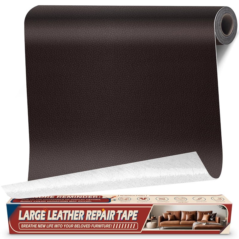 Cahomo Leather Repair Tape Patch, 17" x 79" Self Adhesive Leather Patches for Furniture,Vinyl Repair Kit for Car Seat, Couch, Chairs, Boat Seat, Sofa Dark Brown - Image 1