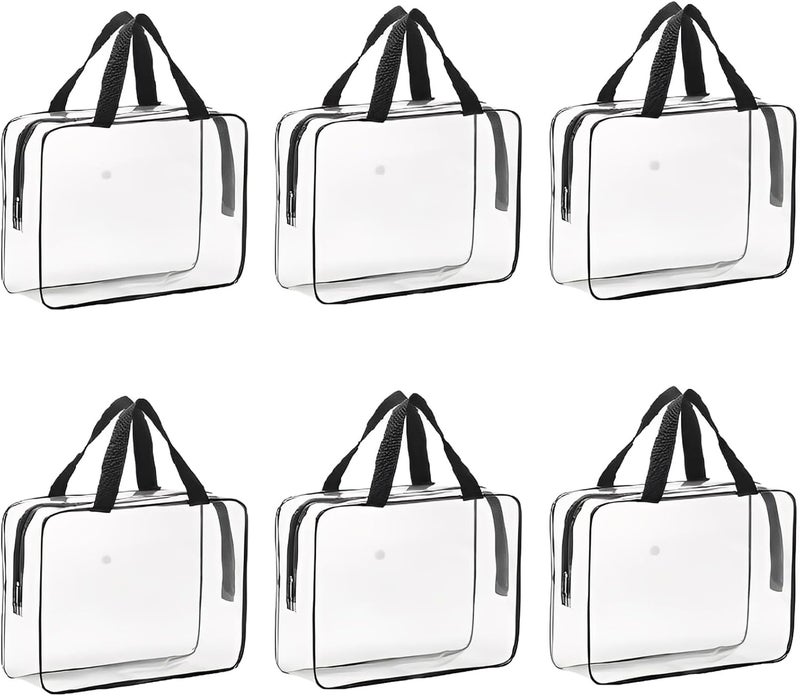 6 Packs Large Makeup Storage Bags with Labels - Reusable Clear PVC Cosmetic Organizer Bags - Image 1
