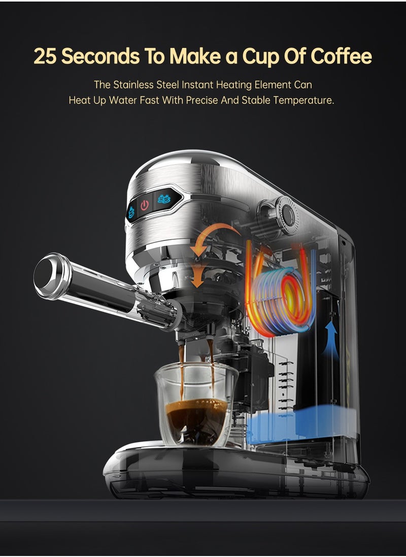 HiBREW - HiBREW Coffee Maker Cafetera  Inox Semi Automatic Super Slim ESE POD& Powder Espresso Cappuccino Machine 1450W H11-UK-N - Image 1