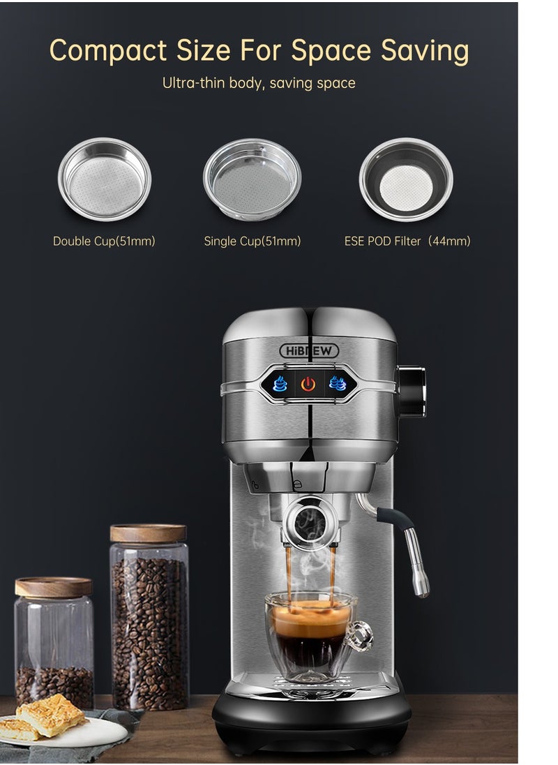 HiBREW - HiBREW Coffee Maker Cafetera  Inox Semi Automatic Super Slim ESE POD& Powder Espresso Cappuccino Machine 1450W H11-UK-N - Image 1
