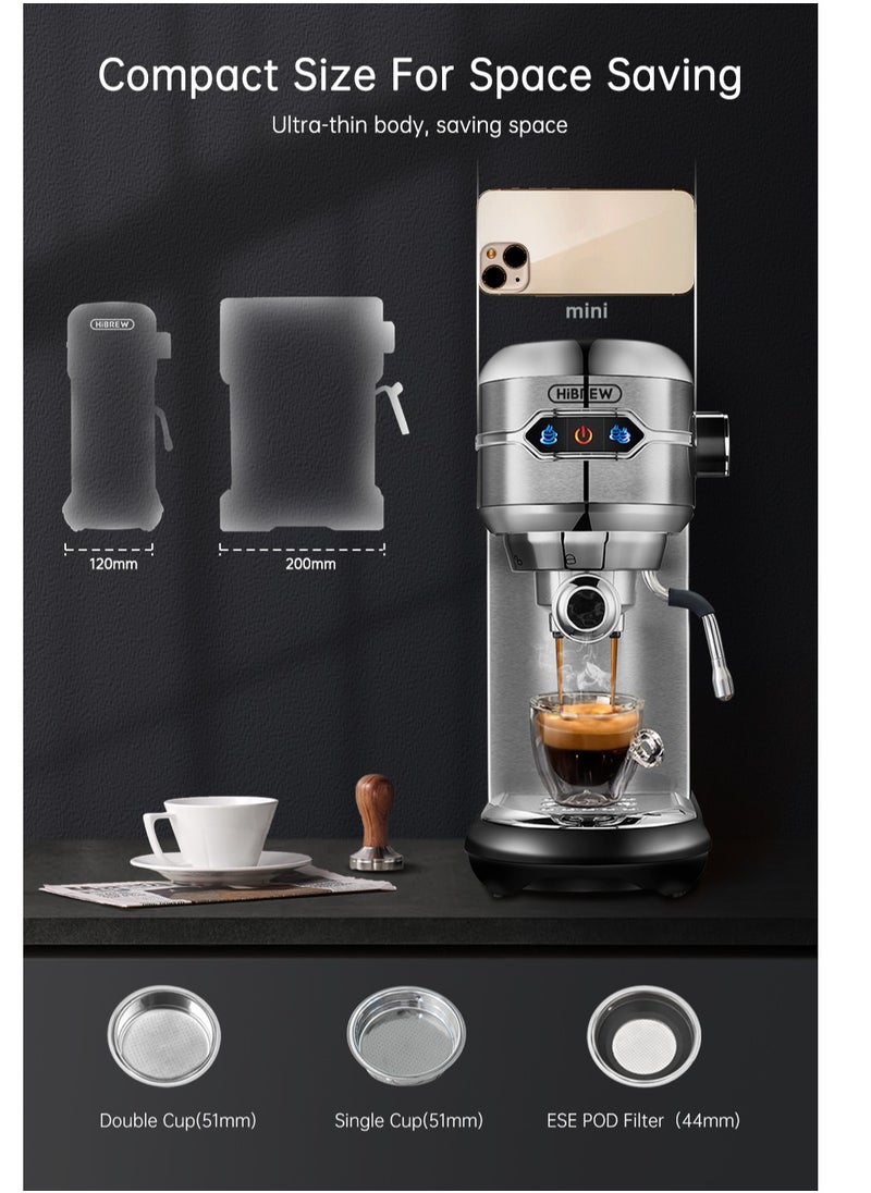 HiBREW - HiBREW Coffee Maker Cafetera  Inox Semi Automatic Super Slim ESE POD& Powder Espresso Cappuccino Machine 1450W H11-UK-N - Image 1