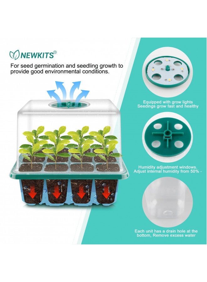NEWKITS Seed Starter Tray with Grow Light, Seed Starter Kit, Plant Germination Starting Trays with Humidity Dome and Base for Greenhouse Grow Wheatgrass Hydroponic(12 Cells per Tray)(with Grow Lights) - Image 2