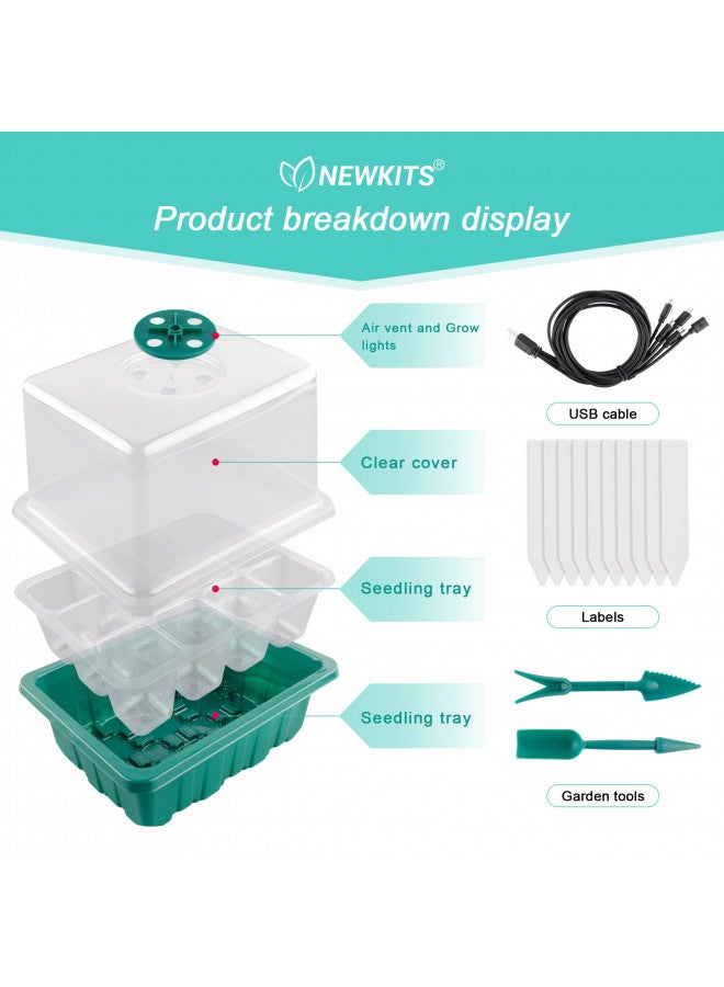NEWKITS Seed Starter Tray with Grow Light, Seed Starter Kit, Plant Germination Starting Trays with Humidity Dome and Base for Greenhouse Grow Wheatgrass Hydroponic(12 Cells per Tray)(with Grow Lights) - Image 3