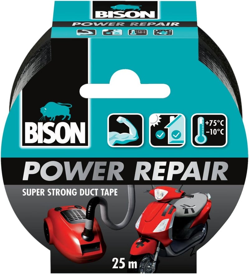 Bison Power Repair Duct Tape With High Initial Grip, Black, 25M - Image 1