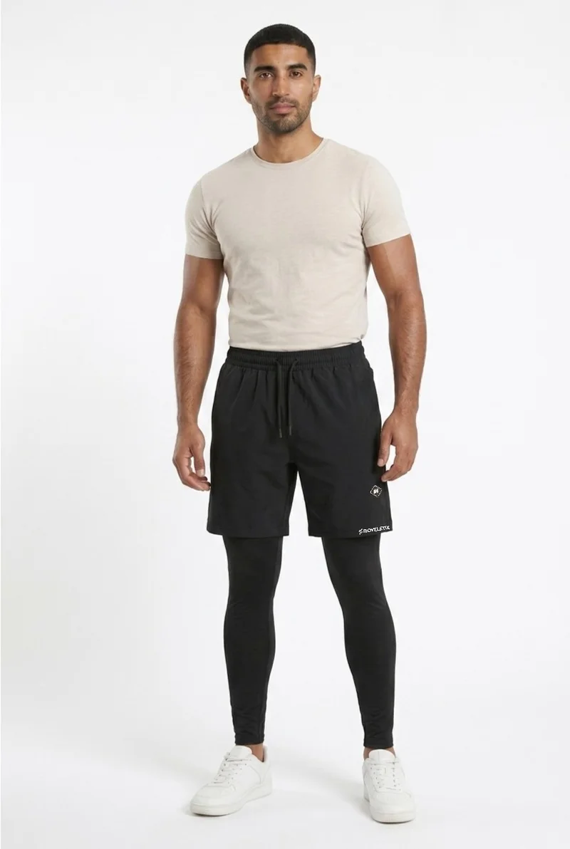 Moveletix Black Men's 2in1 Training Shorts Black with Legging for Men | Best Price UAE