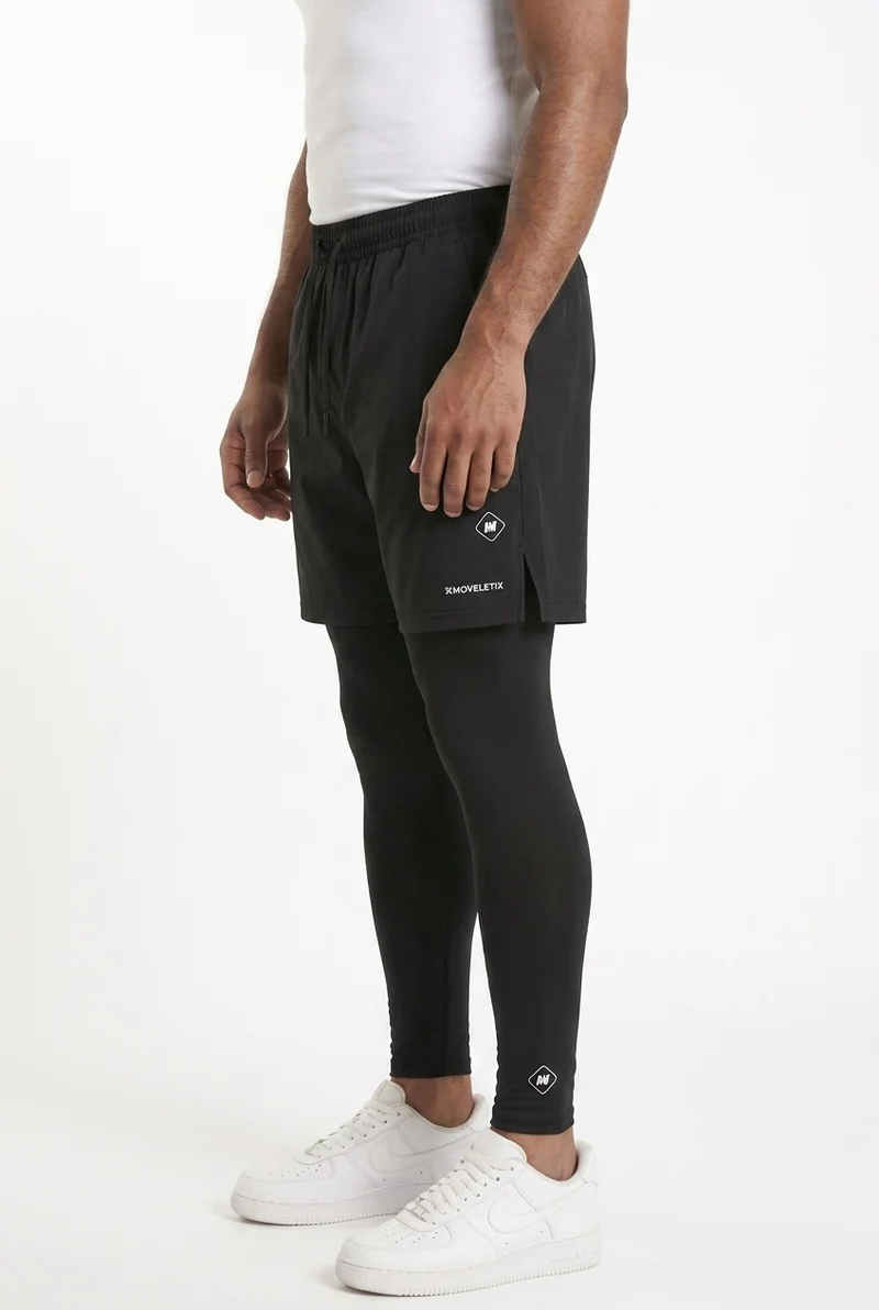 Moveletix Black Men's 2in1 Training Shorts Black with Legging for Men | Best Price UAE
