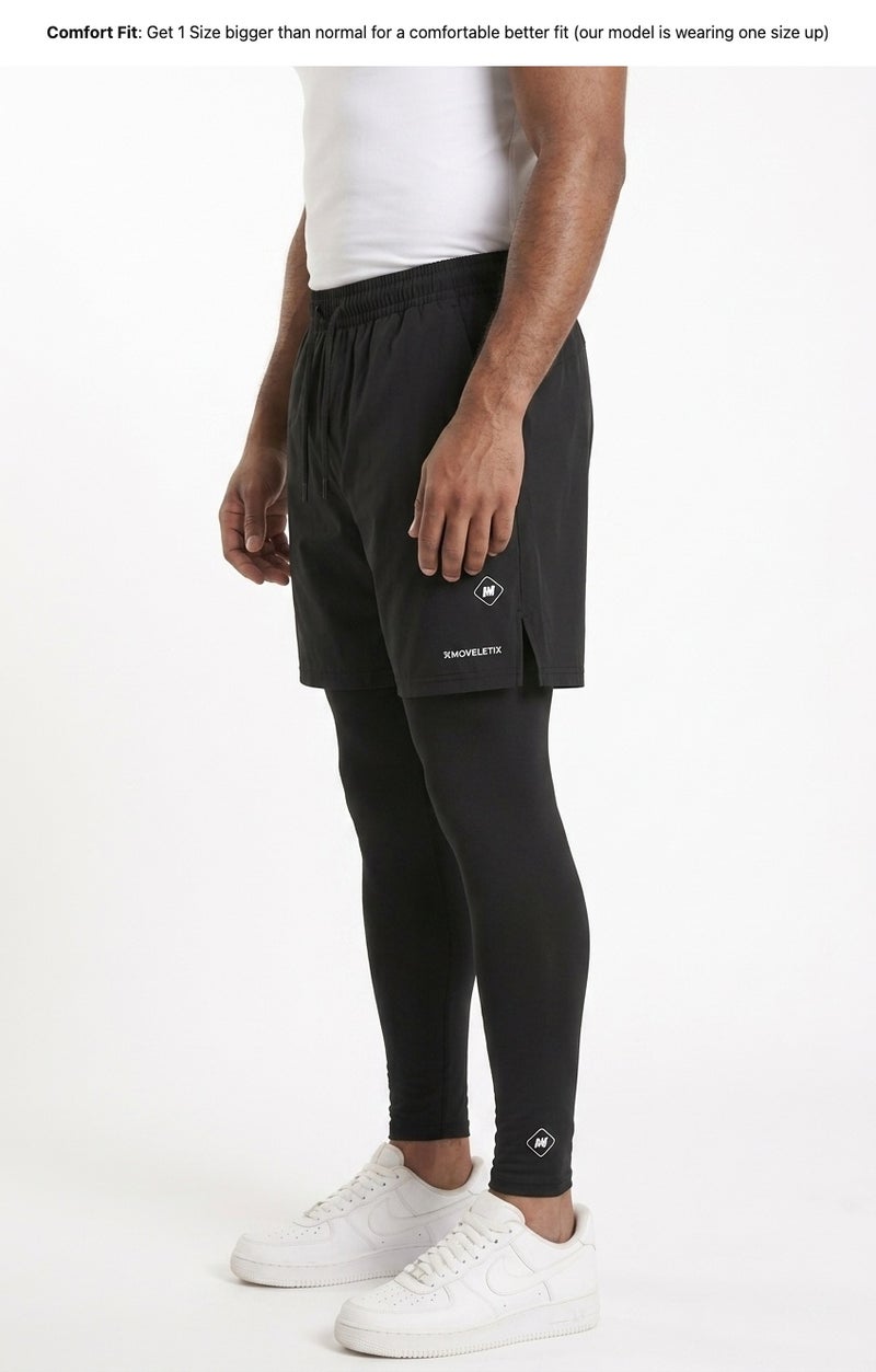 Moveletix Men's 2in1 Training Shorts Black with Legging - Image 3