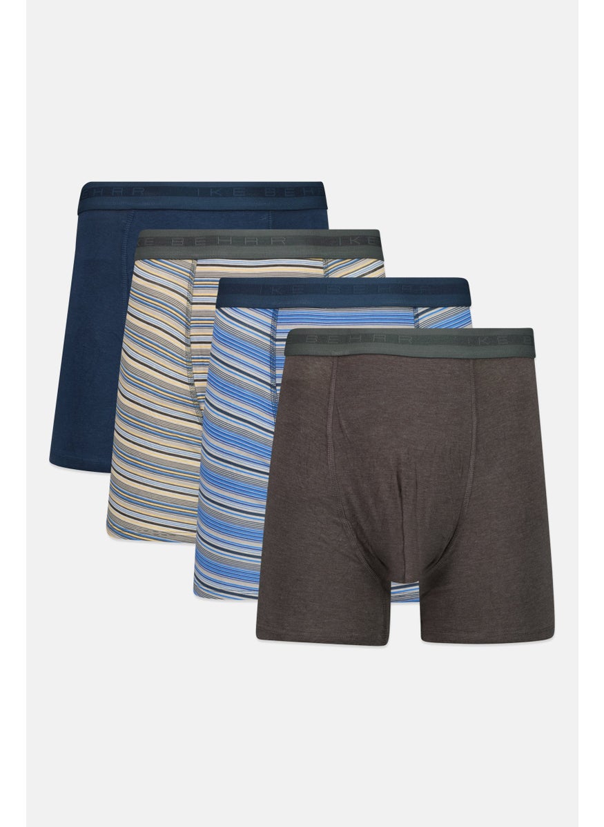 Ike Behar Men 4 Pieces 6 Inseam Brand Logo Boxer Briefs, Teal Blue  - Image 1
