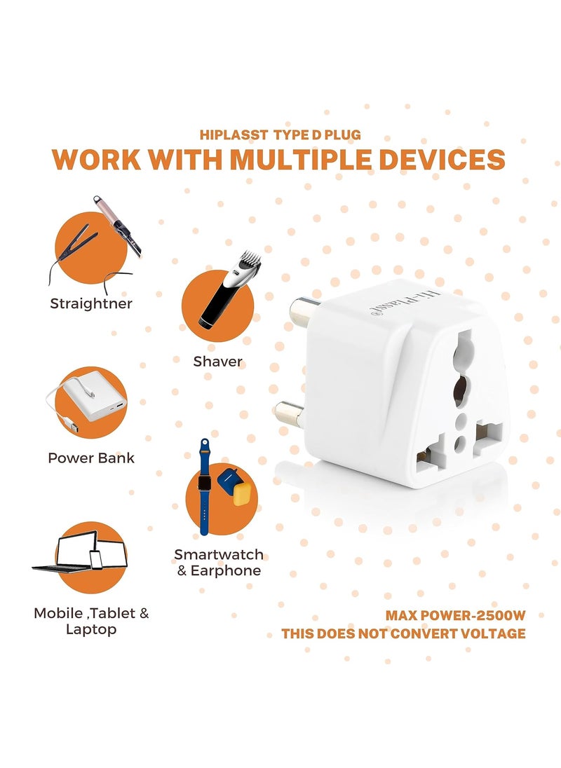 HI PLASST PINS N PLUGS HiPlasst Pack of 3 US to India Converter Plug Type D Adapter with 3Pin Design UK to India Travel Adapter for Laptop Camera Charger Compatible with Indian Sockets  - Image 5
