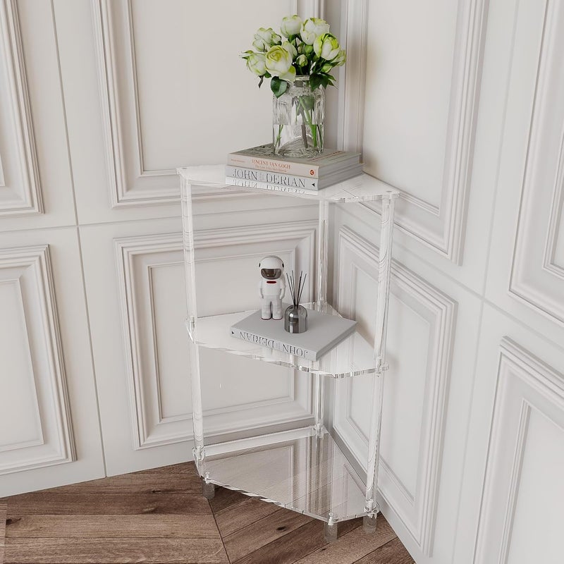Eglaf Acrylic Corner Side Table - 3 Tier Triangle End Table - Small Side Table for Living Room, Bedroom, Bathroom - 11.8'' L x 11.8'' W x 26 ''H - Image 2