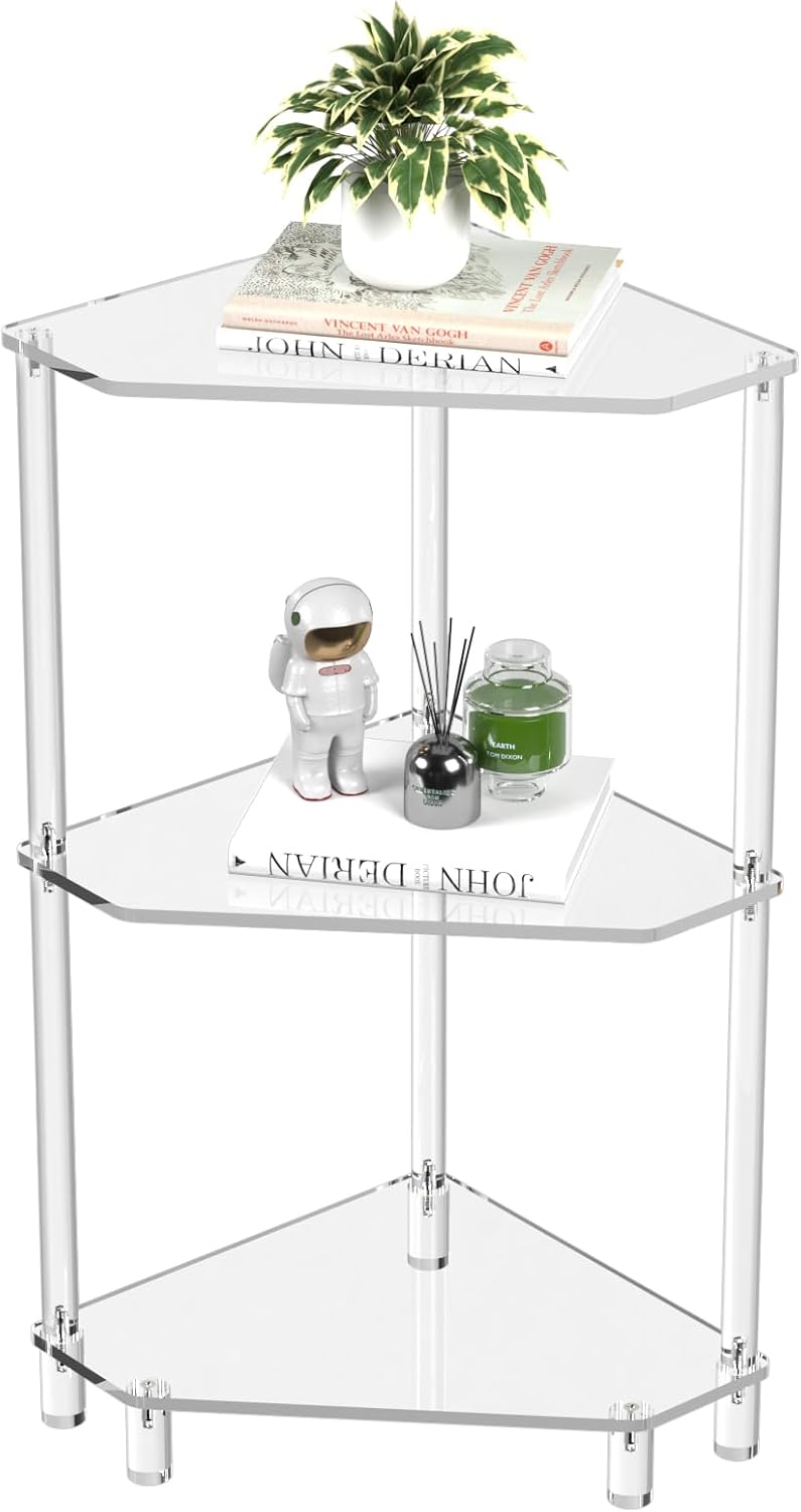 Eglaf Acrylic Corner Side Table - 3 Tier Triangle End Table - Small Side Table for Living Room, Bedroom, Bathroom - 11.8'' L x 11.8'' W x 26 ''H - Image 1