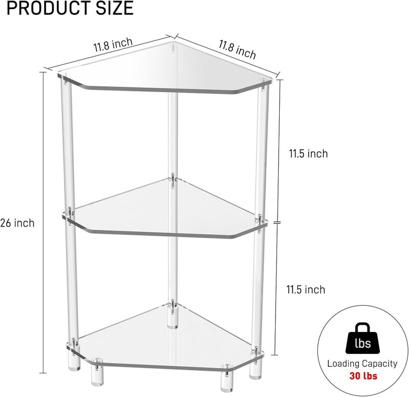 Eglaf Acrylic Corner Side Table - 3 Tier Triangle End Table - Small Side Table for Living Room, Bedroom, Bathroom - 11.8'' L x 11.8'' W x 26 ''H - Image 3