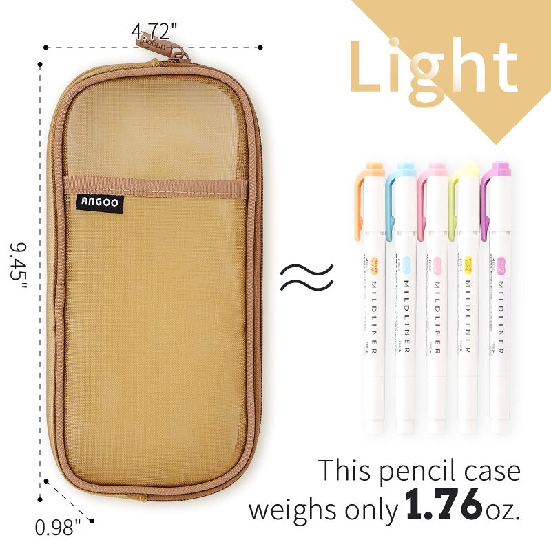 EASTHILL Grid Mesh Pen Pencil Case with Zipper Clear Makeup Color Pouch Cosmetics Bag Multi-Purpose Travel School Teen Girls Transparent Stationary Bag Office Organizer Box for Adluts(Khaki) - Image 4