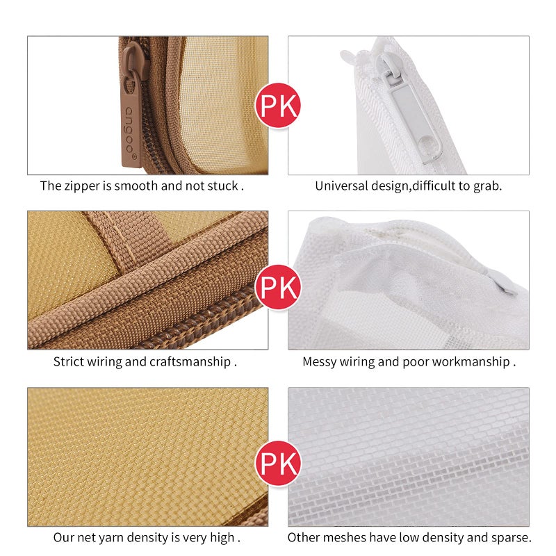 EASTHILL Grid Mesh Pen Pencil Case with Zipper Clear Makeup Color Pouch Cosmetics Bag Multi-Purpose Travel School Teen Girls Transparent Stationary Bag Office Organizer Box for Adluts(Khaki) - Image 5