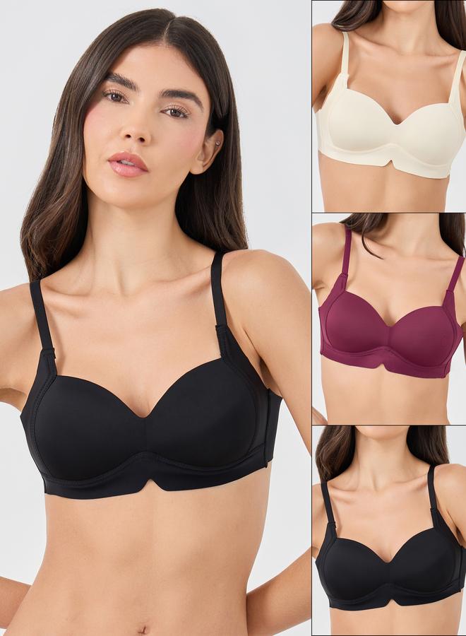 Styli Pack of 3 - Solid Padded Non-Wired T-Shirt Bra - Image 1