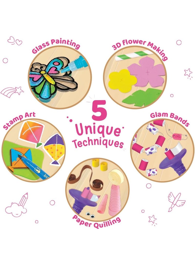 Imagimake Fabulous Craft Kit 5-in-1 Arts & Crafts Set for Kids Glass Painting, Paper Quilling, Stamp Art & More Fun DIY Gift for Girls Ages 5-9 - Image 2
