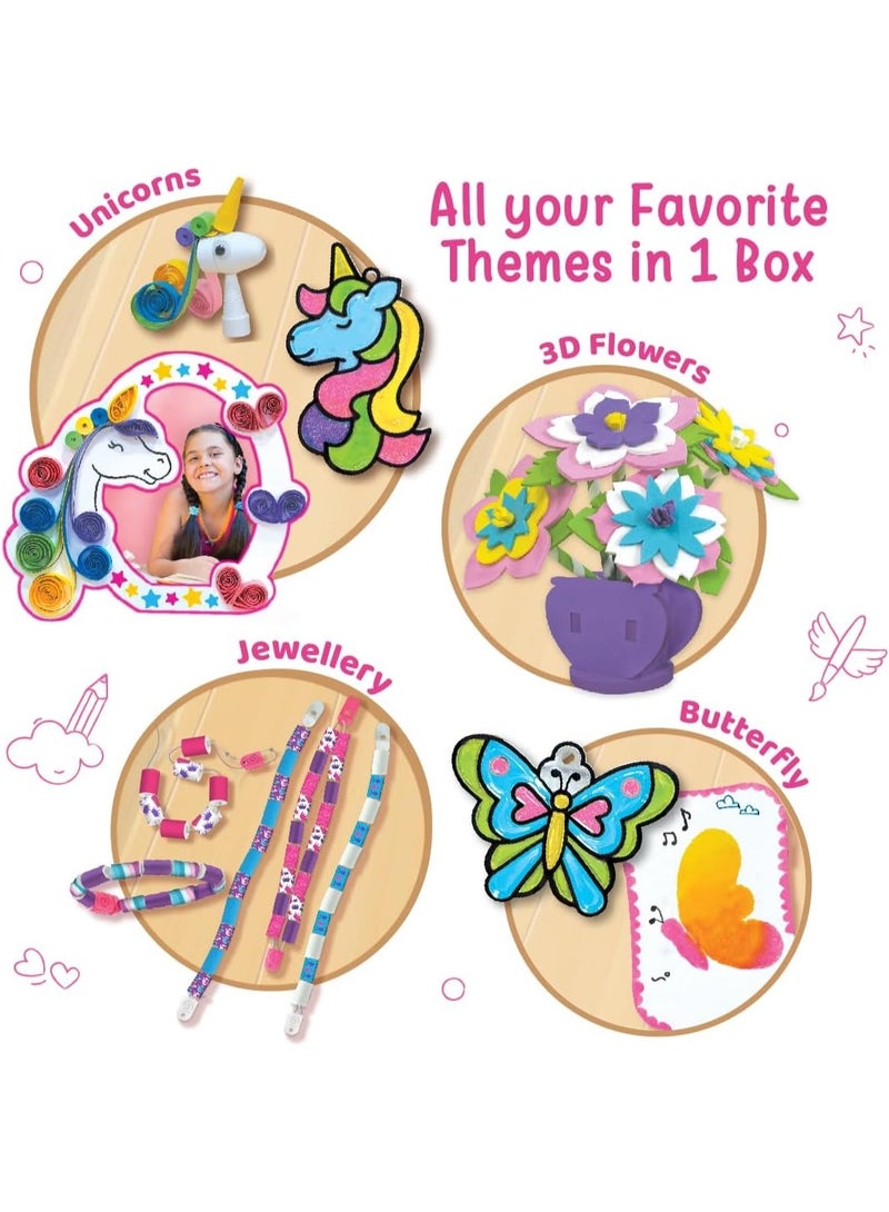 Imagimake Fabulous Craft Kit 5-in-1 Arts & Crafts Set for Kids Glass Painting, Paper Quilling, Stamp Art & More Fun DIY Gift for Girls Ages 5-9 - Image 4