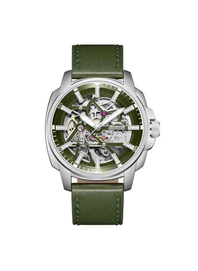 سلازنجر Men's Automatic  Display Watch With Green Leather Strap - SL.9.2409.1.03