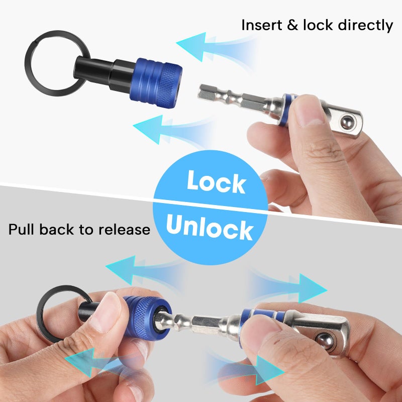 FACAINCXS Upgraded 6PCS Bits Holders Keychain, 1/4 inch Hex Shank Bit Holders, Quick-change Design for Nut Driver, Screwdriver & Drill Bits, Include Keychain Carabiner Gifts for Men (Black) - Image 3