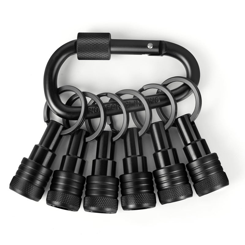 FACAINCXS Upgraded 6PCS Bits Holders Keychain, 1/4 inch Hex Shank Bit Holders, Quick-change Design for Nut Driver, Screwdriver & Drill Bits, Include Keychain Carabiner Gifts for Men (Black) - Image 1