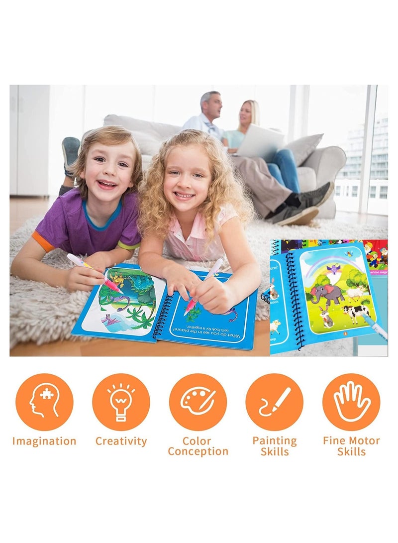 Excefore Watercolor Picture Books Water Coloring Magic Book Toddlers Kids Reusable Painting Unicorn Animal Cartoon Coloring Book Boys Girls Educational Learning Toys Gifts(4 Pack) - Image 2