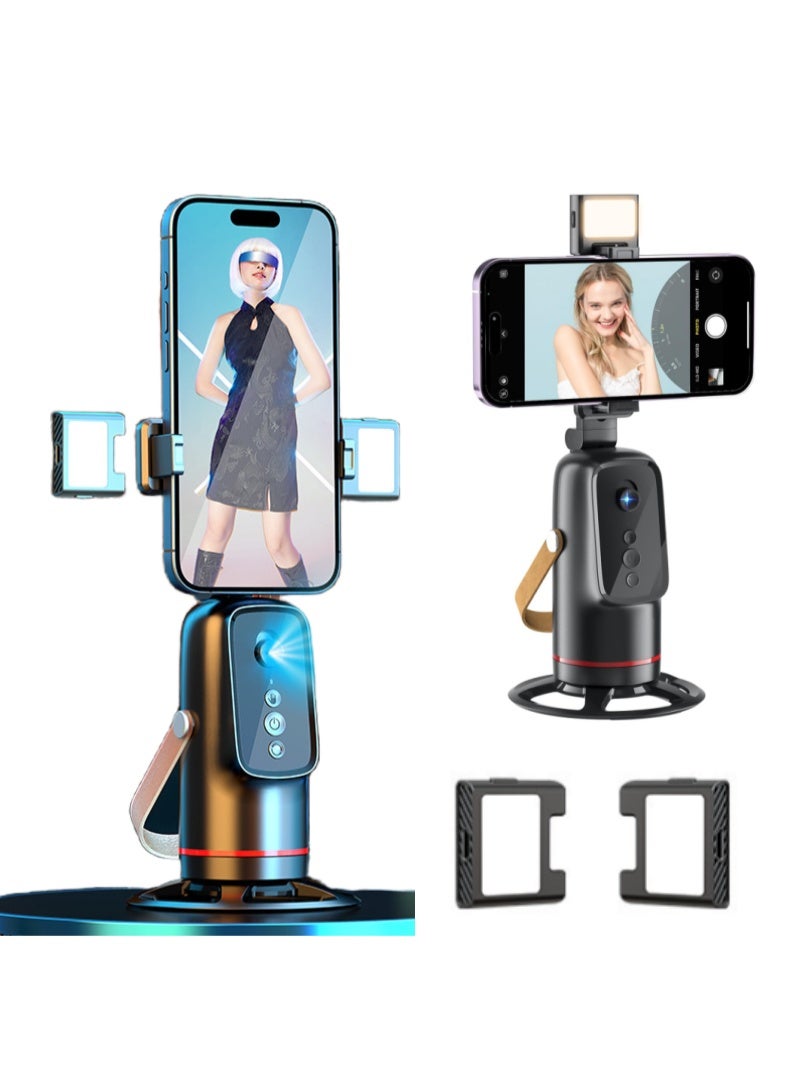 Walpck Auto Face Tracking Phone Holder with Remote and Light, 360° Rotation Tripod Stand for Call Phone, Compact Camera, Hands Free Shutter with Zoom & Front/Rear Camera Switch for iPhone & Android，Rechargeable Tripod for Video Recording, Live Streaming, TikTok, Vlog - Image 1