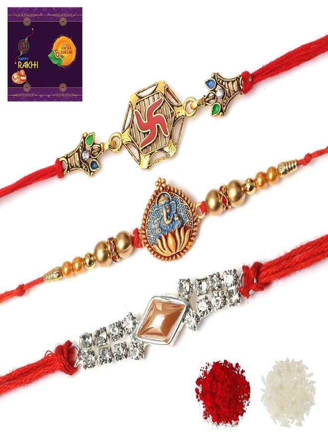 AR Eyewar Dimond Swastik Cranes bird Religious Rakhi Combo Set of 3 (2324RRR-1049)