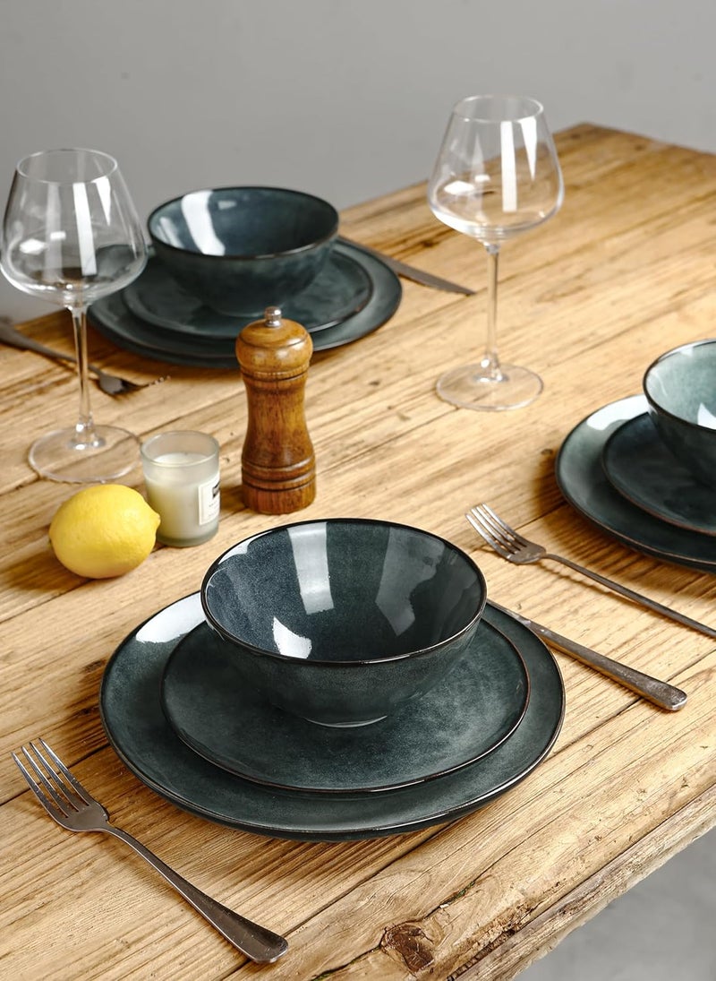 Famiware Ocean Round Plates and Bowls Set 18 Pieces Dinnerware Sets Dishes Set for 6 Reactive Glaze Microwave and Dishwasher Safe Scratch Resistant Deep Forest - Image 4