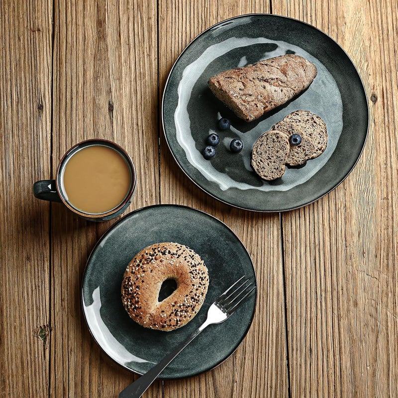 Famiware Ocean Round Plates and Bowls Set 18 Pieces Dinnerware Sets Dishes Set for 6 Reactive Glaze Microwave and Dishwasher Safe Scratch Resistant Deep Forest - Image 3