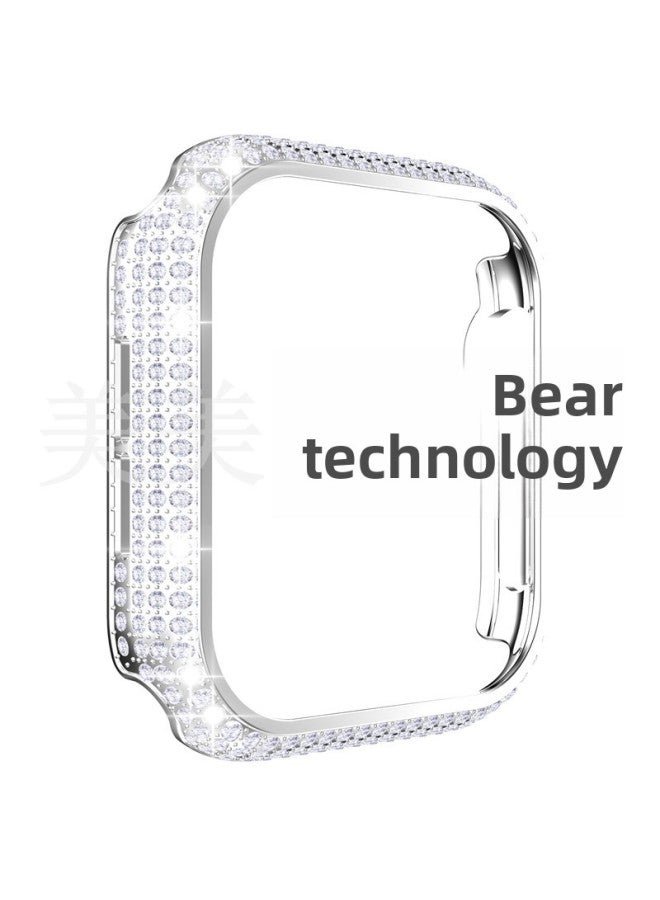 For Apple For Apple Watch 3456 Generation PC Diamond Half Bag Protective Cover For Apple Full Diamond Hollow Case-Color:Full Diamond-Silver-Exterior Dimension:42mm