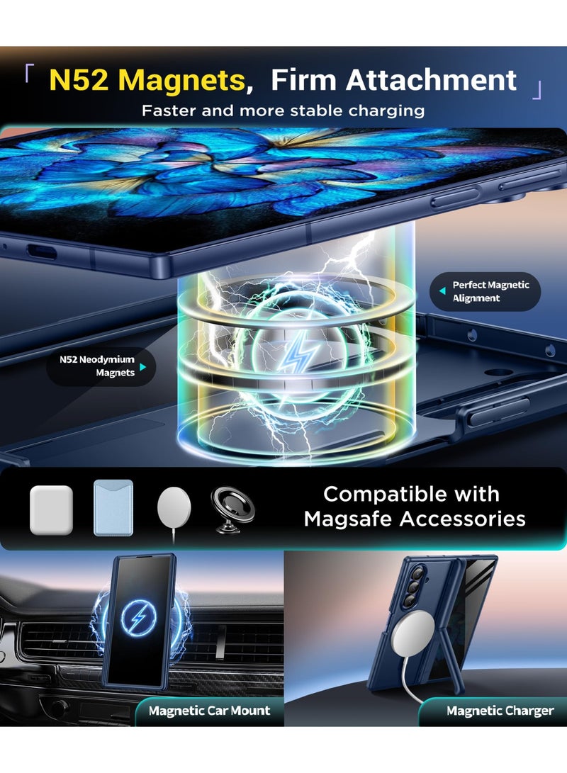 بيرفي غطاء سامسونج جالاكسي زد فولد 7 مع واقي شاشة للخصوصية، ‏[متوافق مع MagSafe] ‏[مضاد للتجسس] مزود بحاملين مخفيين مدمجين، حماية كاملة ضد الصدمات وتصميم نحيف، باللون الأزرق - Image 3