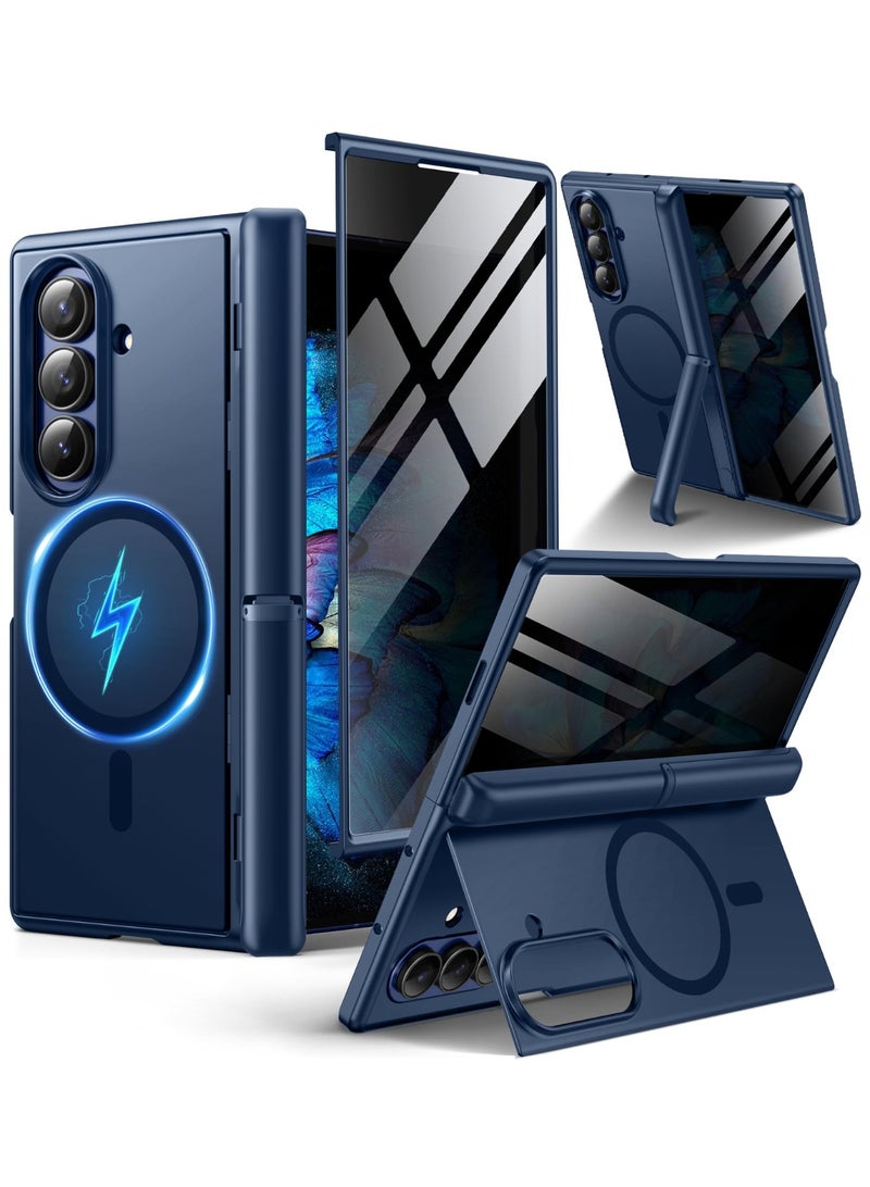 بيرفي غطاء سامسونج جالاكسي زد فولد 7 مع واقي شاشة للخصوصية، ‏[متوافق مع MagSafe] ‏[مضاد للتجسس] مزود بحاملين مخفيين مدمجين، حماية كاملة ضد الصدمات وتصميم نحيف، باللون الأزرق - Image 1