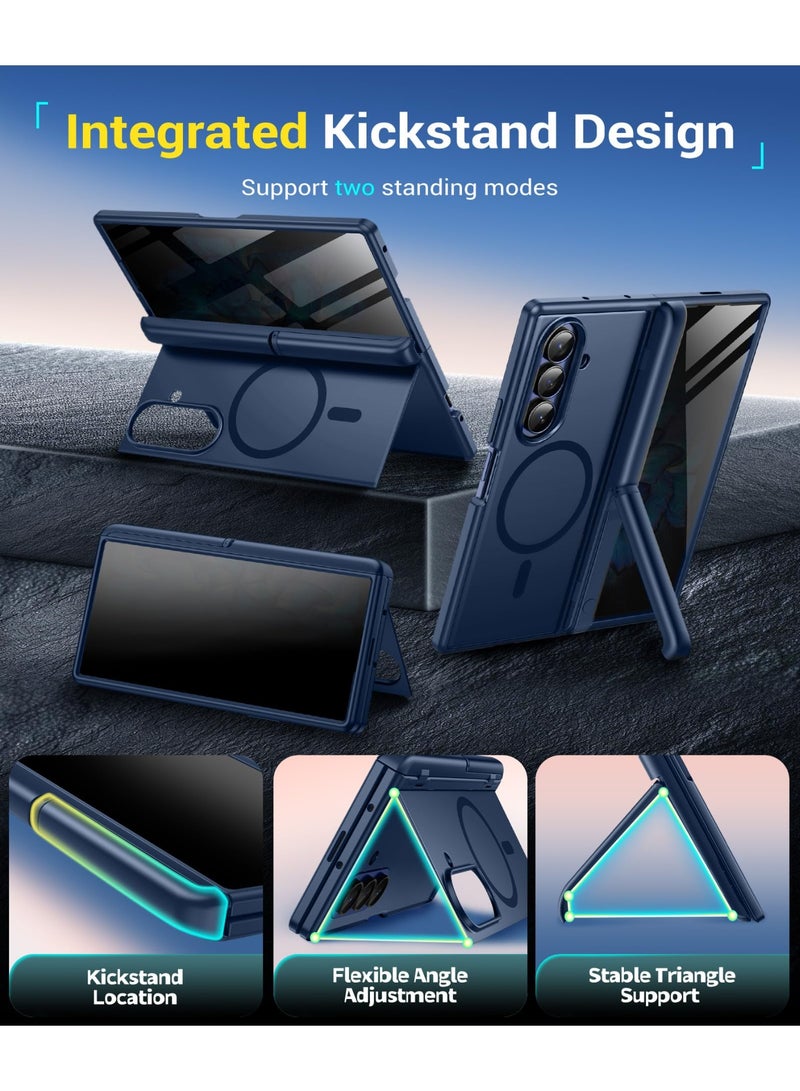 بيرفي غطاء سامسونج جالاكسي زد فولد 7 مع واقي شاشة للخصوصية، ‏[متوافق مع MagSafe] ‏[مضاد للتجسس] مزود بحاملين مخفيين مدمجين، حماية كاملة ضد الصدمات وتصميم نحيف، باللون الأزرق - Image 4