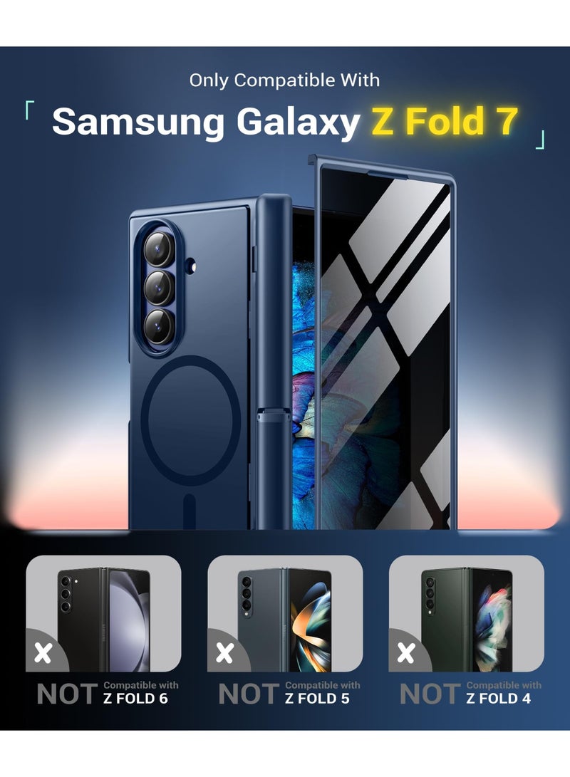 بيرفي غطاء سامسونج جالاكسي زد فولد 7 مع واقي شاشة للخصوصية، ‏[متوافق مع MagSafe] ‏[مضاد للتجسس] مزود بحاملين مخفيين مدمجين، حماية كاملة ضد الصدمات وتصميم نحيف، باللون الأزرق - Image 2