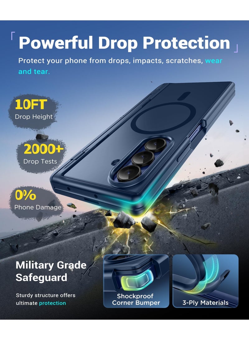 بيرفي غطاء سامسونج جالاكسي زد فولد 7 مع واقي شاشة للخصوصية، ‏[متوافق مع MagSafe] ‏[مضاد للتجسس] مزود بحاملين مخفيين مدمجين، حماية كاملة ضد الصدمات وتصميم نحيف، باللون الأزرق - Image 5