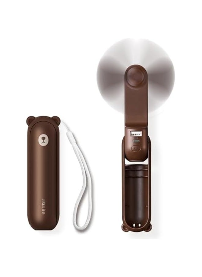 Generic Handheld Mini Fan, 3 IN 1 USB Rechargeable Portable Fan 【12-19 Working Hours】 with Power Bank, Flashlight, Pocket Design for Travel/Summer/Concerts/Lash, Gifts for Women (Brown)  - Image 1