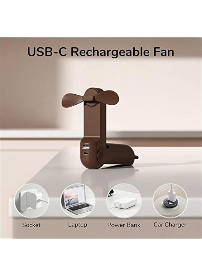 Generic Handheld Mini Fan, 3 IN 1 USB Rechargeable Portable Fan 【12-19 Working Hours】 with Power Bank, Flashlight, Pocket Design for Travel/Summer/Concerts/Lash, Gifts for Women (Brown)  - Image 5