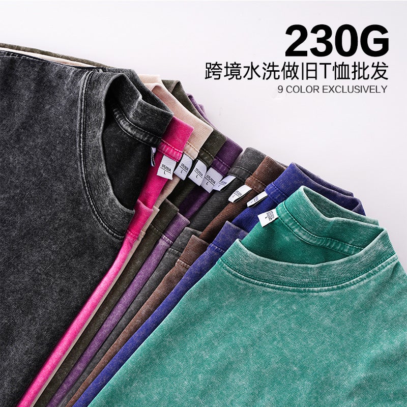 Men'S T-Shirt 230G Acid-Washed Fried Snowflake Loose Old Retro Washed Short-Sleeved Men'S Pure Cotton T-Shirt Off-Shoulder European Size - Image 4