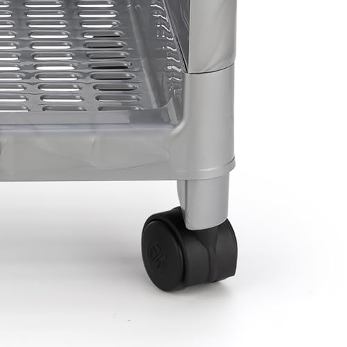 Biltoxi Plastic Multipurpose Storage Racks | 5 Shelfs Storage Organizer Racks for Home, Kitchen, Bathroom | Kitchen Trolley Rack with Wheels (Silver) - Image 4