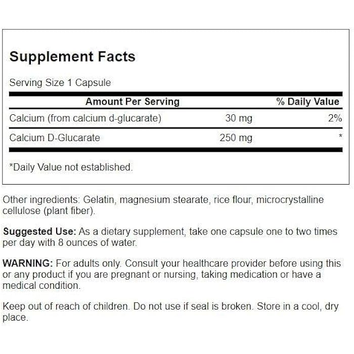 Swanson Calcium D-Glucarate 250 Milligrams 60 Capsules - Image 2