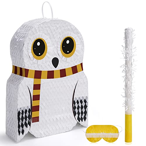 BIRCHIO Small Owl Pinata Bundle with a Blindfold 165 x 125 x 4 Inches Perfect for Birthday Parties Forest Animal Theme Wizard Theme Parties - Image 1