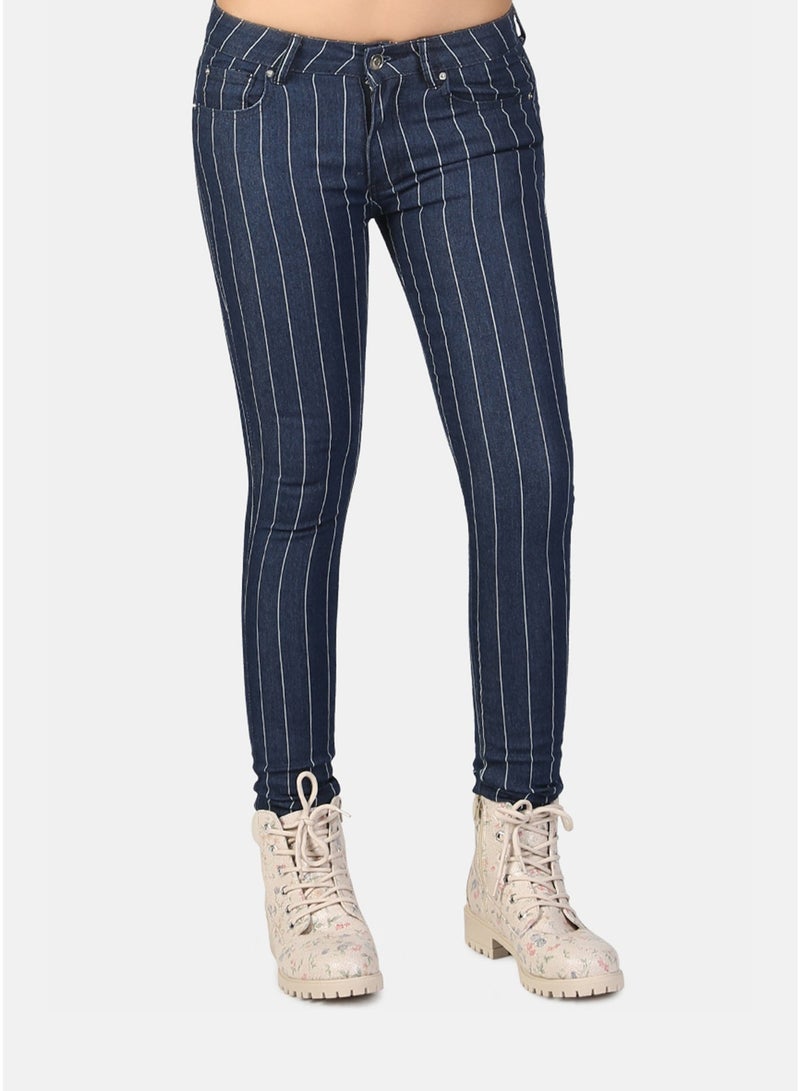 London Rag Striped Skinny Jeans in Dark Blue - Image 2