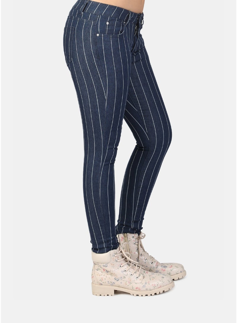 London Rag Striped Skinny Jeans in Dark Blue - Image 3