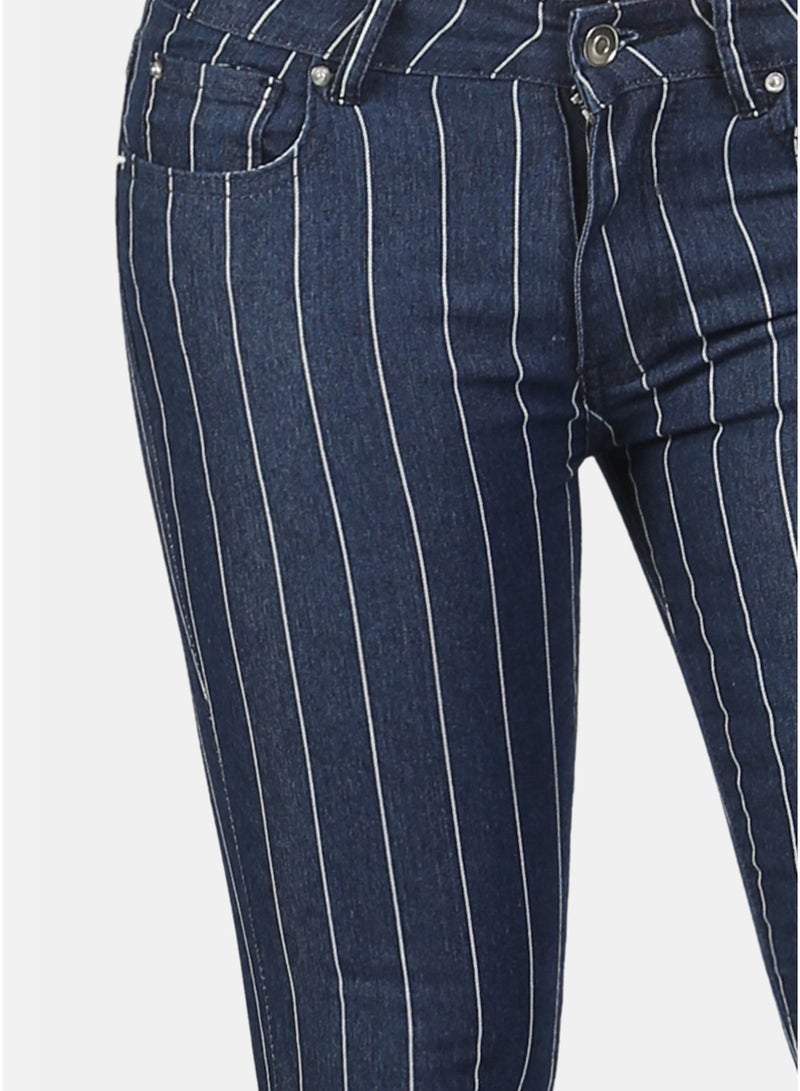 London Rag Striped Skinny Jeans in Dark Blue - Image 5