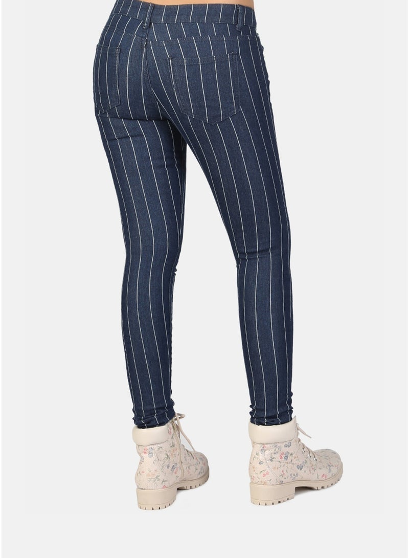 London Rag Striped Skinny Jeans in Dark Blue - Image 4