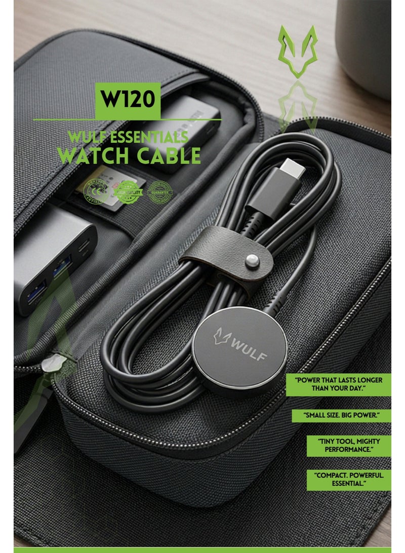 وولف إسينشيالز كابل شحن الساعات المغناطيسي WULF Essentials W120، شاحن ساعات ذكية سريع الشحن من نوع USB Type-C، تصميم صغير الحجم ومتين - أسود - Image 3