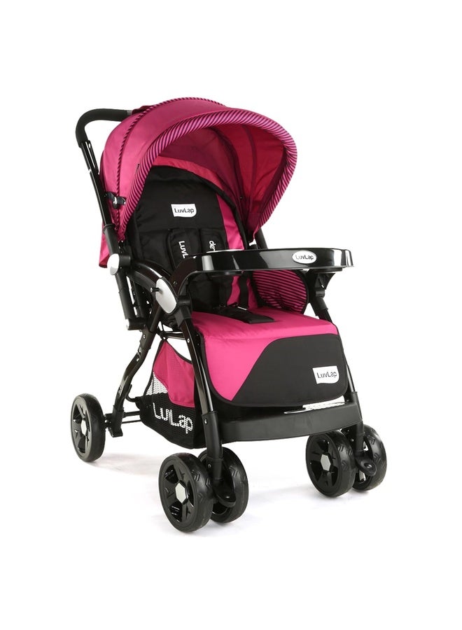 Luvlap Galaxy Baby Stroller, Pram for Baby with 5 Point Safety Harness, Spacious Cushioned seat with Multi Level seat Recline, Easy Fold, Lightweight Stroller for 0 to 3 Years (Pink & Black) - Image 1